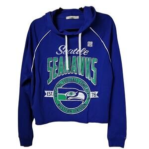 NFL Seattle Seahawks Blue Cropped Hoodie Sweatshirt Womens Size XL NEW